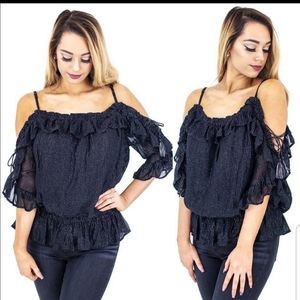 BB Dakota Black and Silver Thread COLD Shoulder To